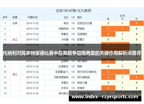 托纳利对阵多特蒙德比赛中在英超争冠格局里的关键作用解析深度评 托纳利对阵多特蒙德比赛中在英超争冠格局里的关键作用解析深度评